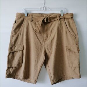 Ring Of Fire Mens Khaki Beige Mid Rise Flat Front Cotton Cargo Shorts Size 36